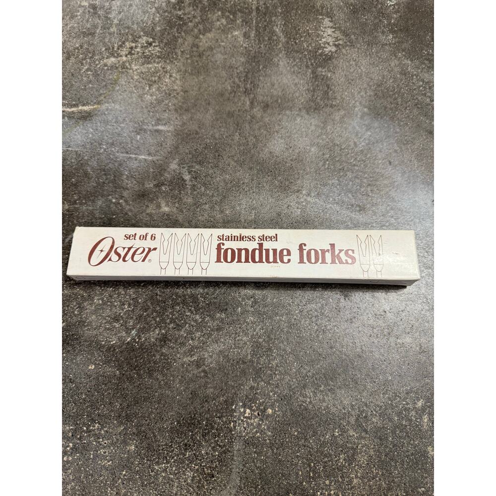 Vintage Oster #203187 Set of 6 Stainless Steel Wood Handled Fondue Forks MCM NEW